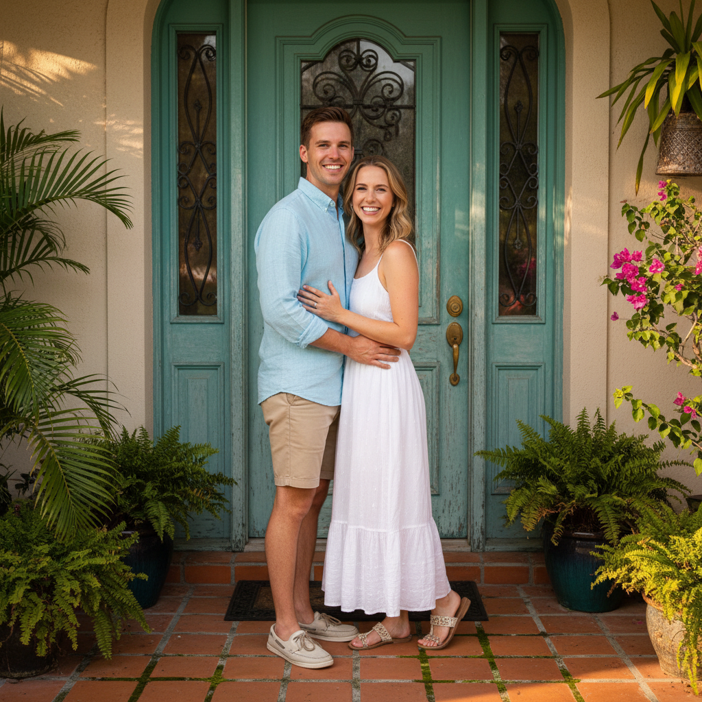 Happy homeowners in front of their Florida home
